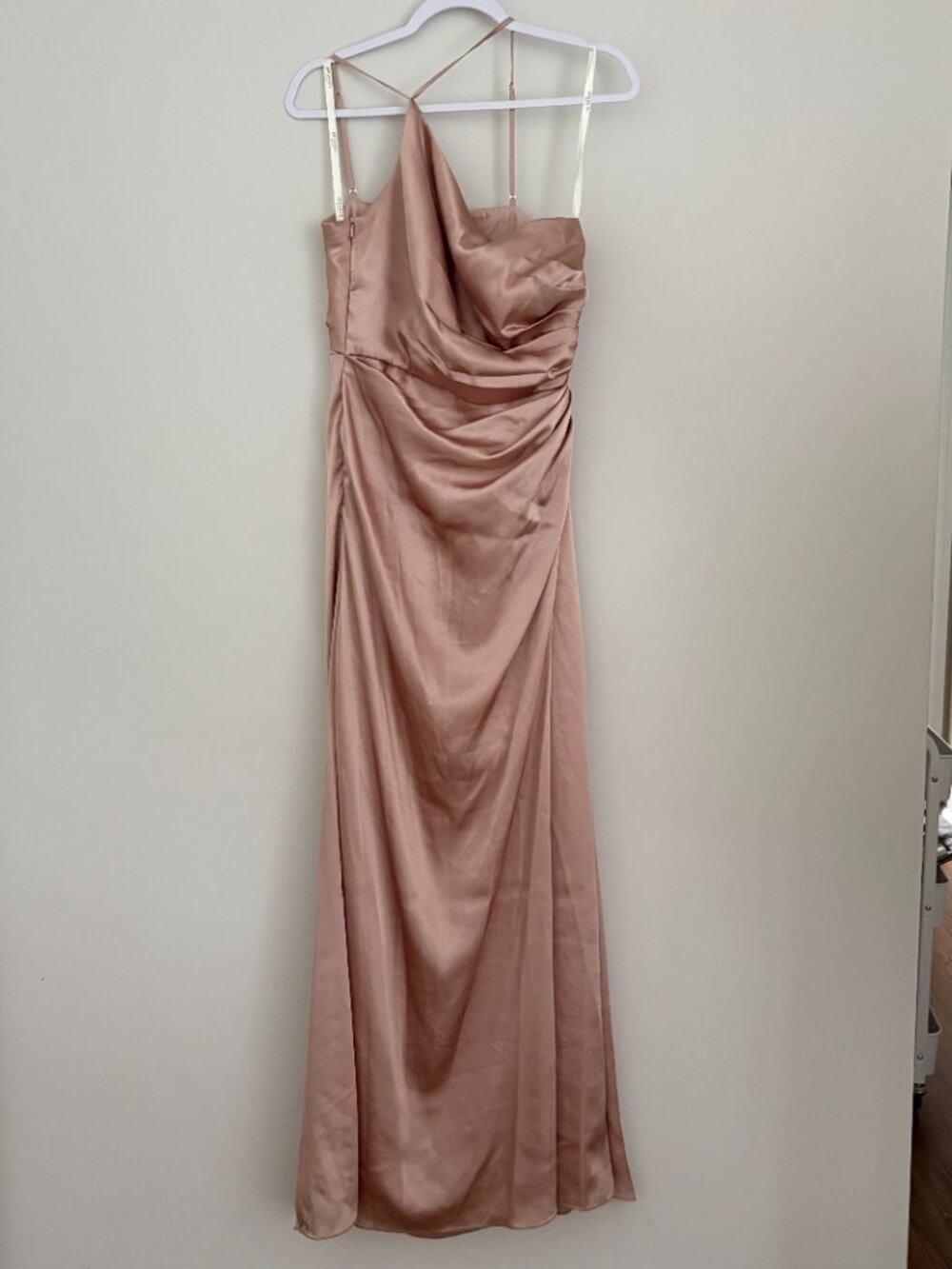 Galina Signature Charmeuse Draped Maxi Dress Sand Glam Elegant Goddess Sleek 8